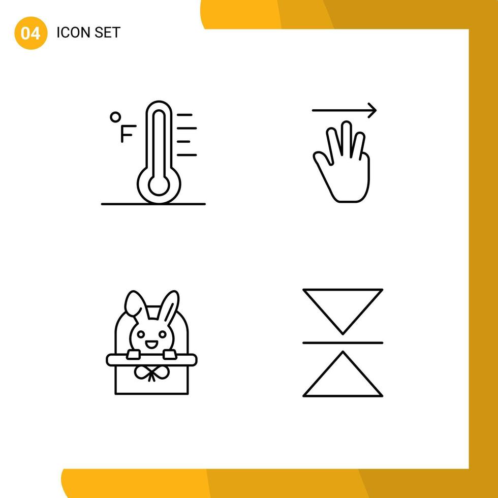 Group of 4 Modern Filledline Flat Colors Set for cloud bascket sun hand cursor easter Editable Vector Design Elements