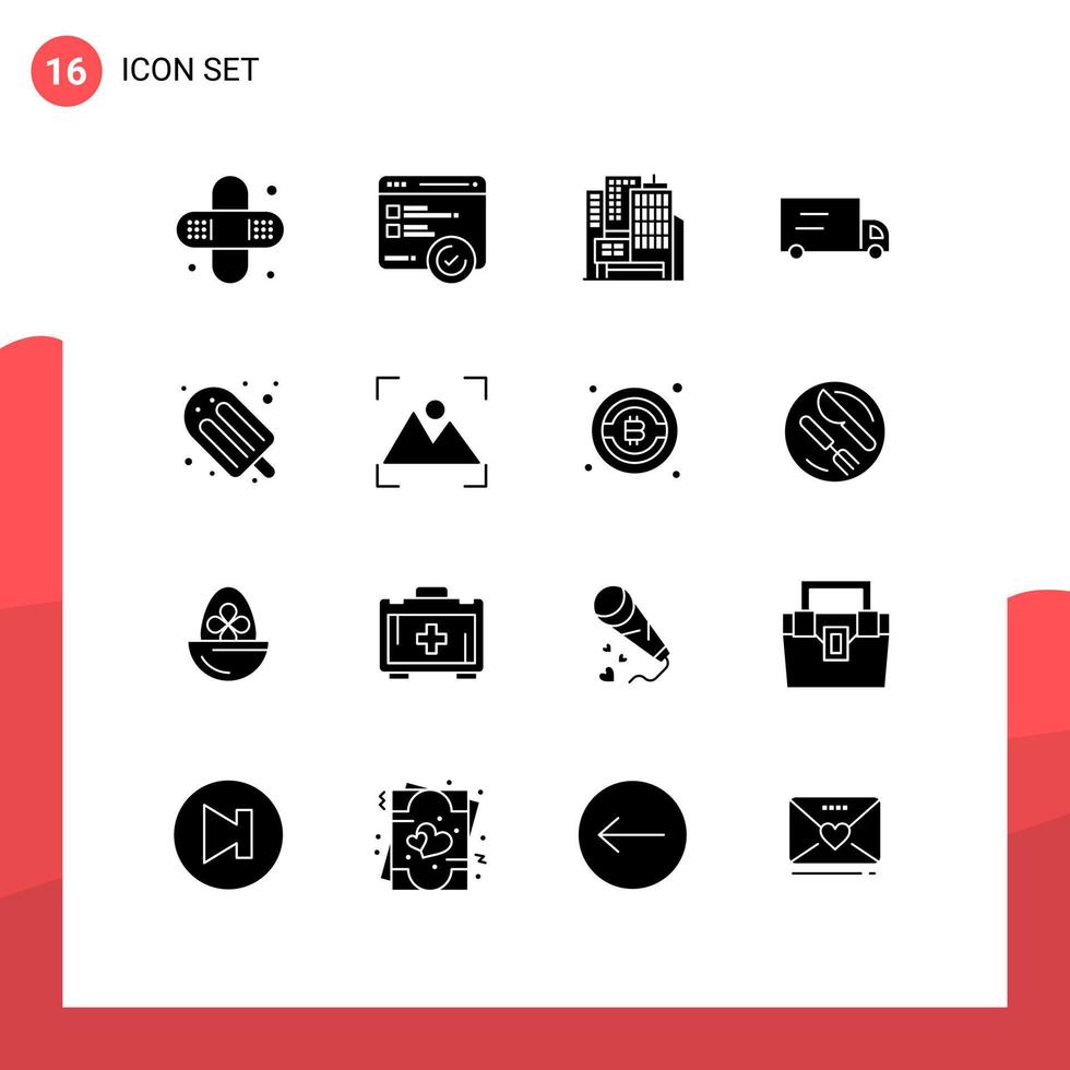 Set of 16 Modern UI Icons Symbols Signs for focus ice cream building summer food Editable Vector Design Elements