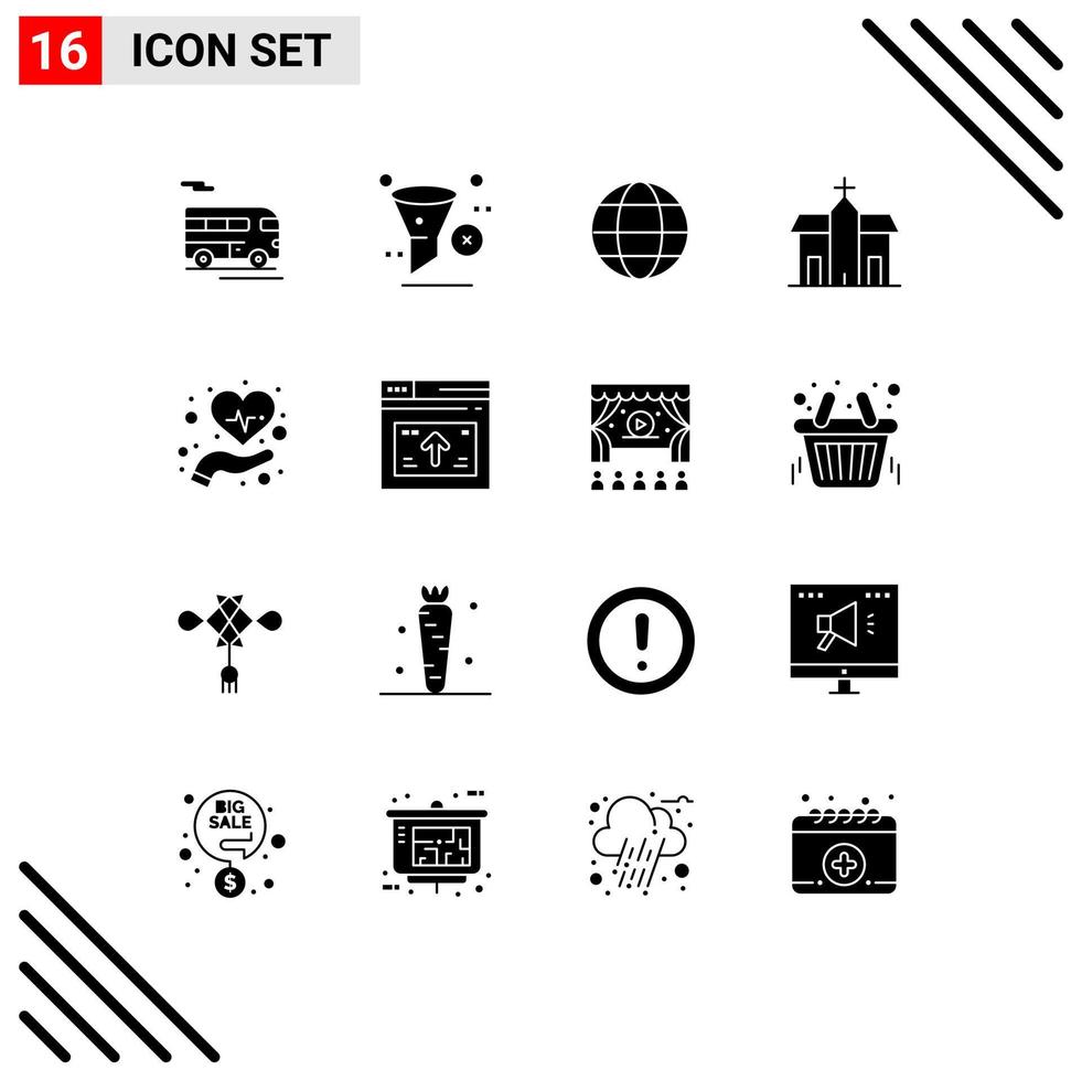 16 Creative Icons Modern Signs and Symbols of care historic trash church building Editable Vector Design Elements