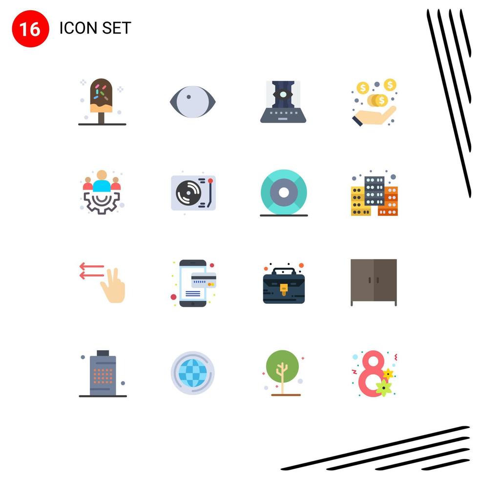 16 Universal Flat Color Signs Symbols of group investment vision commission technic Editable Pack of Creative Vector Design Elements