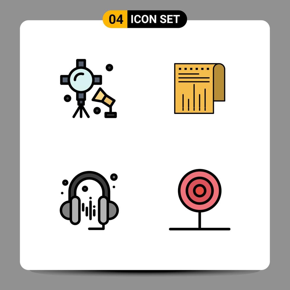 Modern Set of 4 Filledline Flat Colors and symbols such as illumination headphone studio lightning financial sound Editable Vector Design Elements