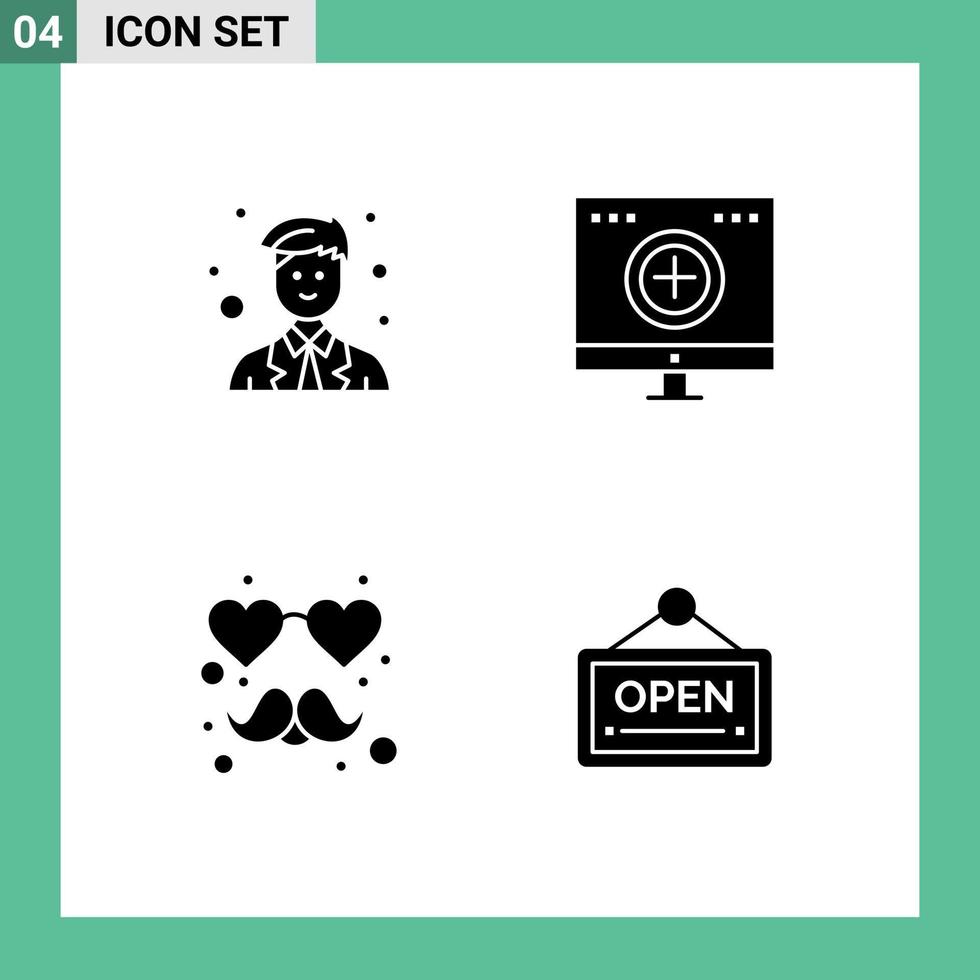 4 Creative Icons Modern Signs and Symbols of coordinator heart worker hospital mustache Editable Vector Design Elements