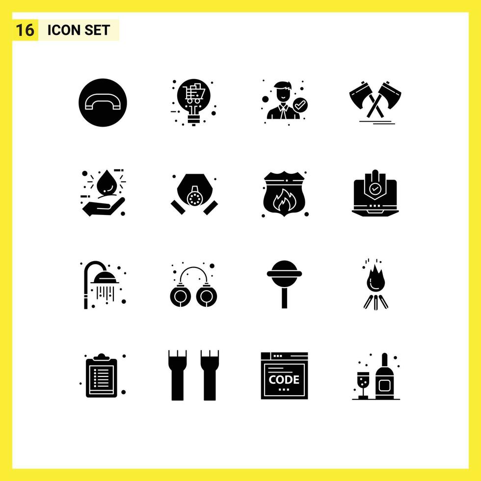 Mobile Interface Solid Glyph Set of 16 Pictograms of bio cutter employee tool axe Editable Vector Design Elements