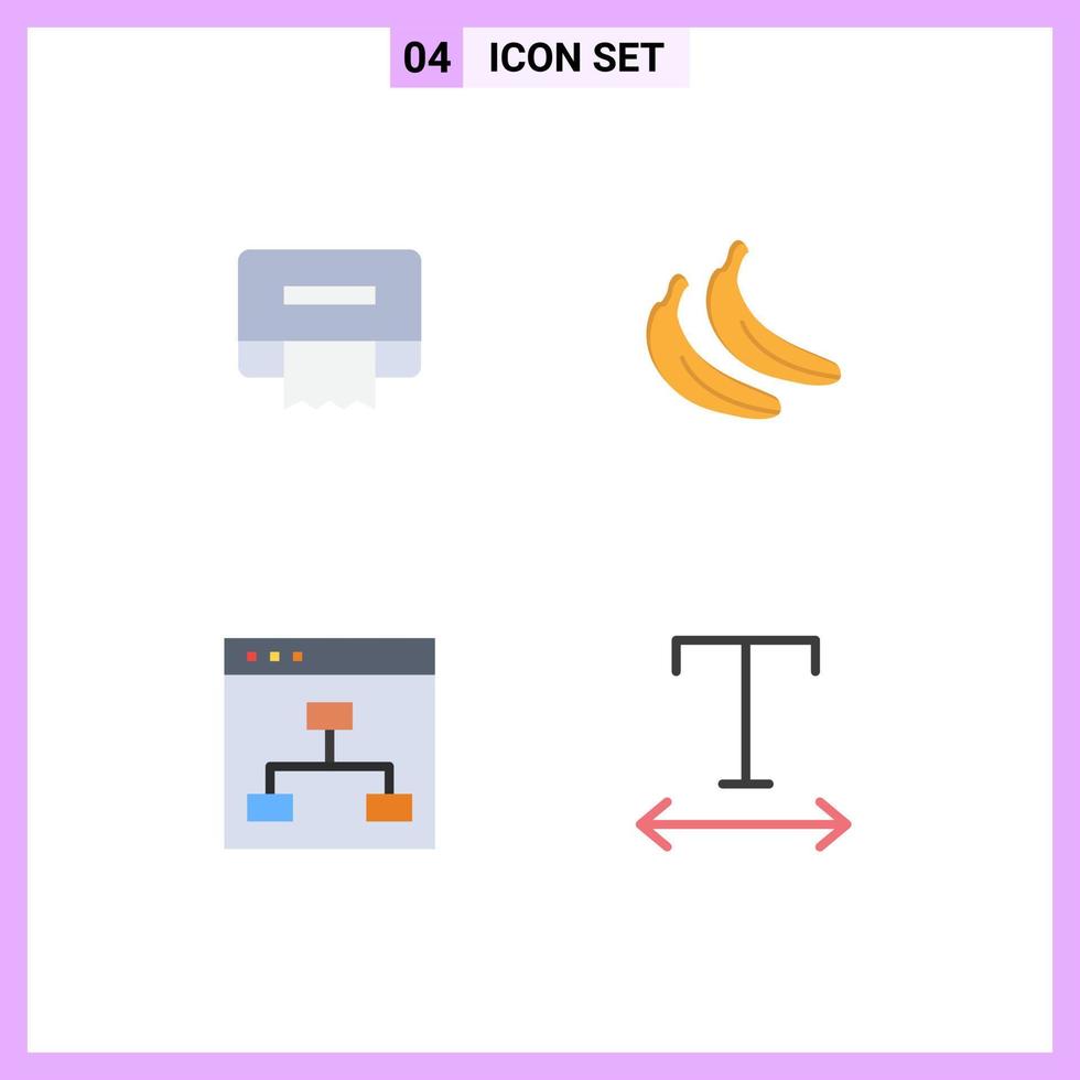 Set of 4 Commercial Flat Icons pack for cleaning people banana browser font Editable Vector Design Elements