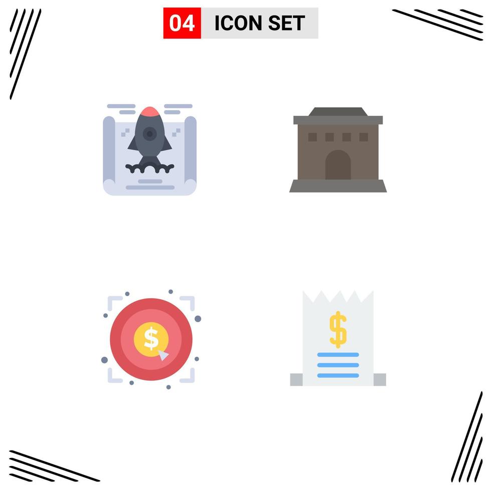 4 Creative Icons Modern Signs and Symbols of achievement target building marketing commerce Editable Vector Design Elements