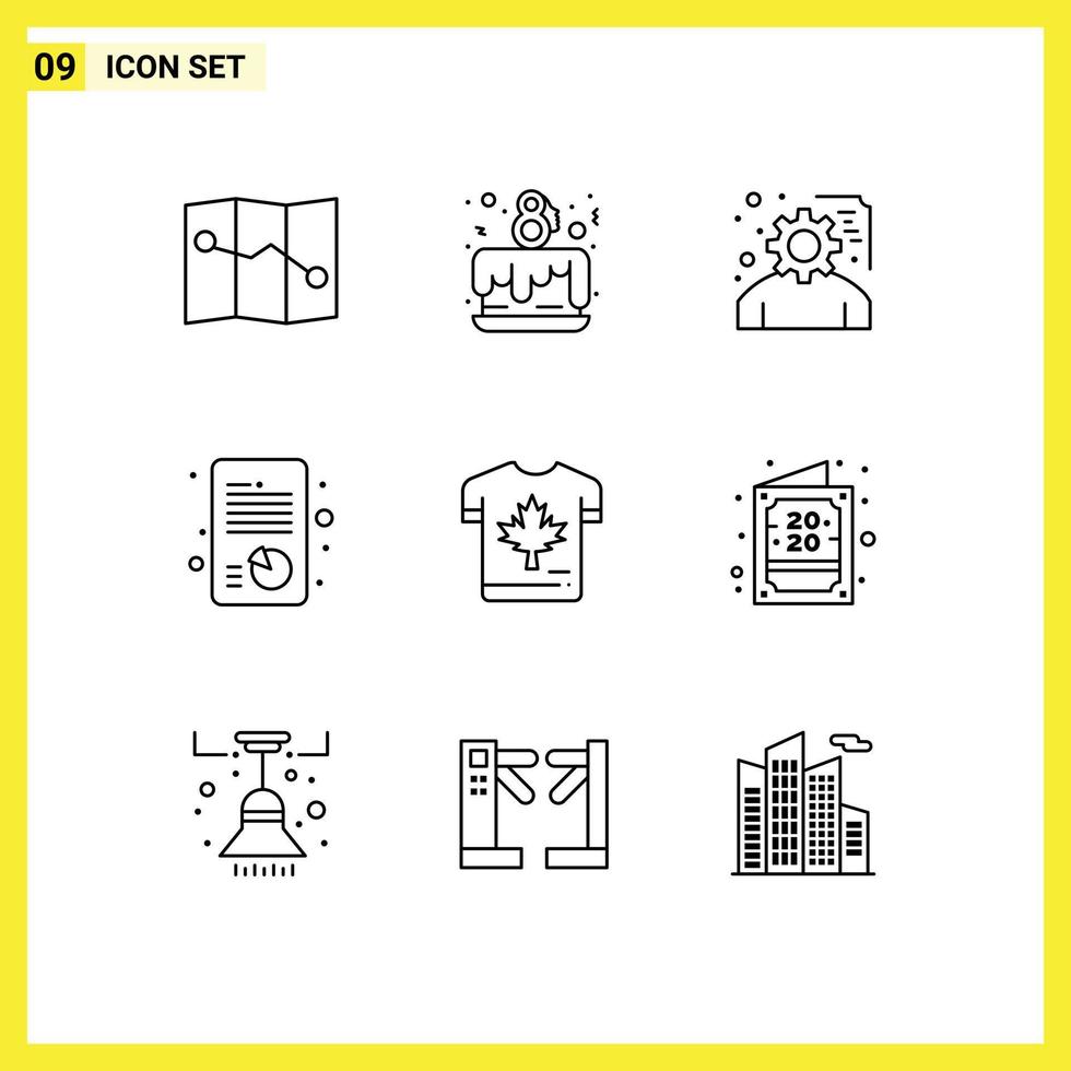 Group of 9 Modern Outlines Set for leaf autumn project shirt report Editable Vector Design Elements