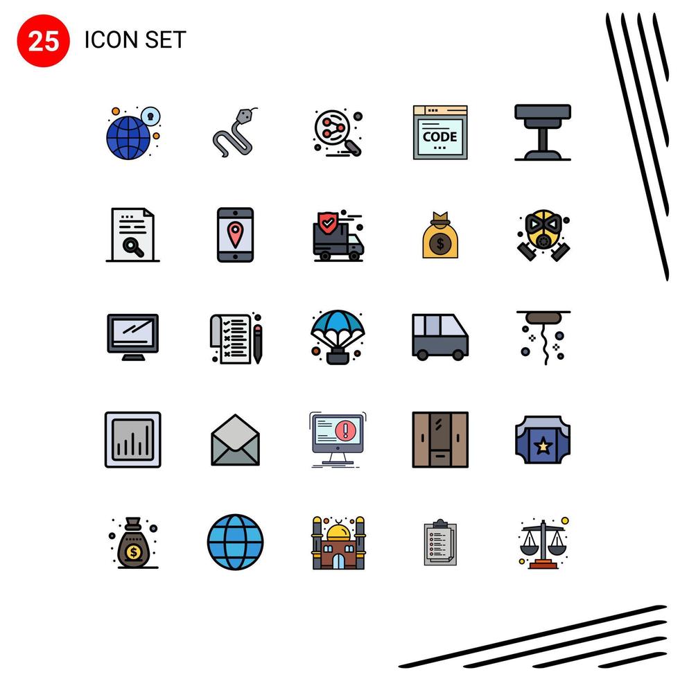 25 User Interface Filled line Flat Color Pack of modern Signs and Symbols of decor code king internet search engine Editable Vector Design Elements