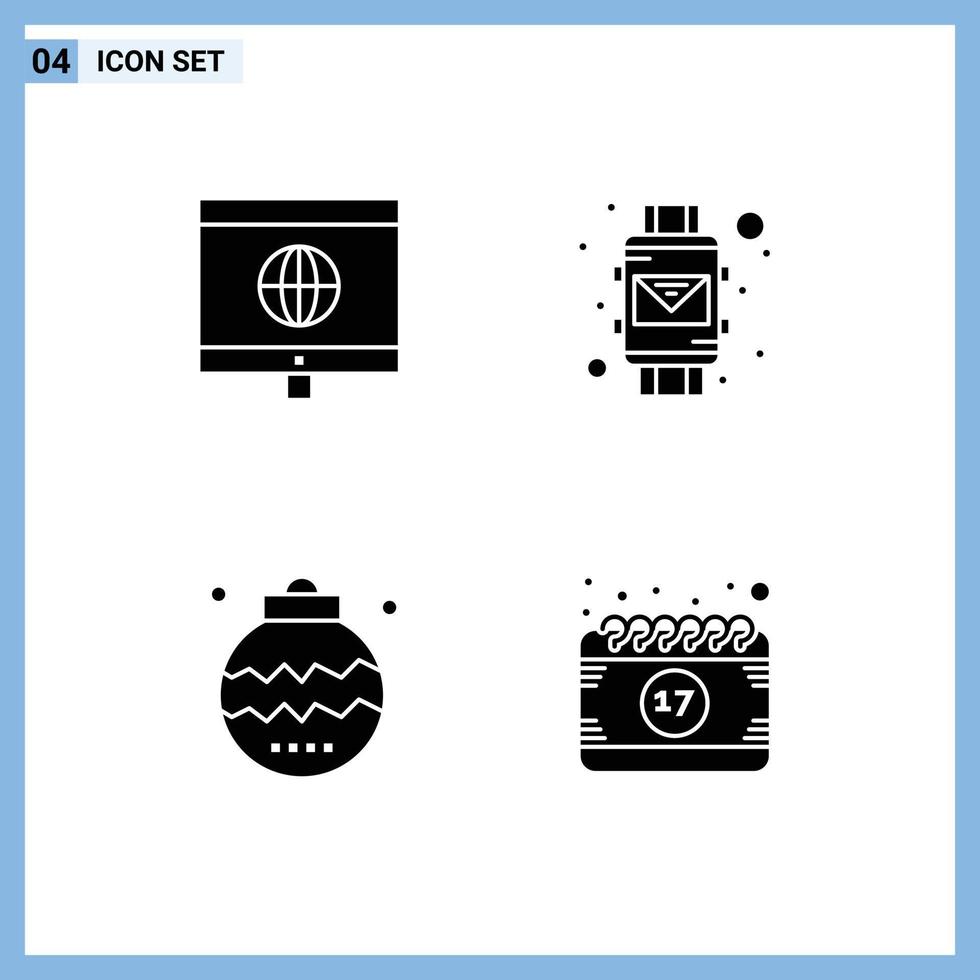 4 Universal Solid Glyph Signs Symbols of computer event email smart watch ornaments Editable Vector Design Elements