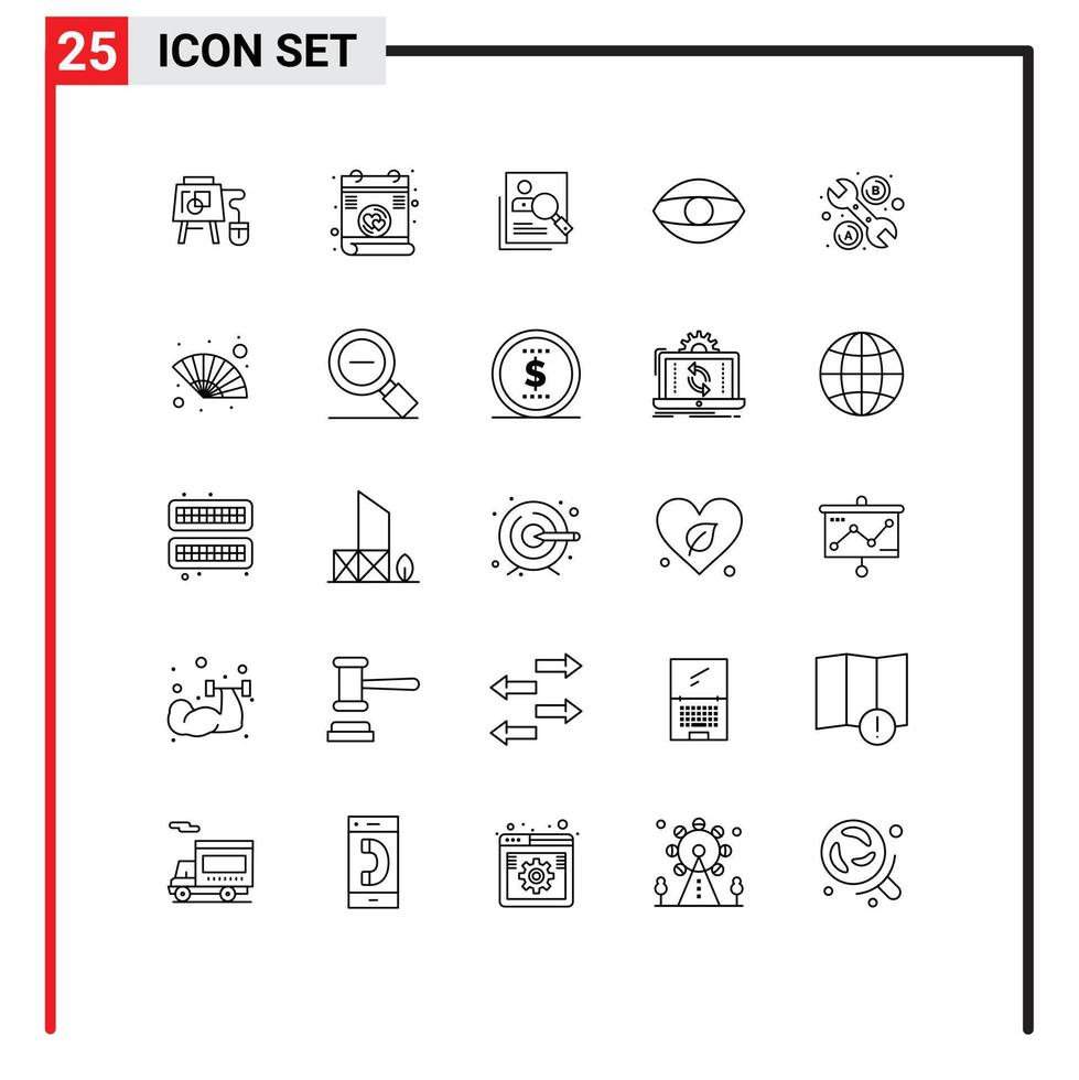 grupo de símbolos de iconos universales de 25 líneas modernas de recursos de búsqueda de horas de ojo humano elementos de diseño de vectores editables