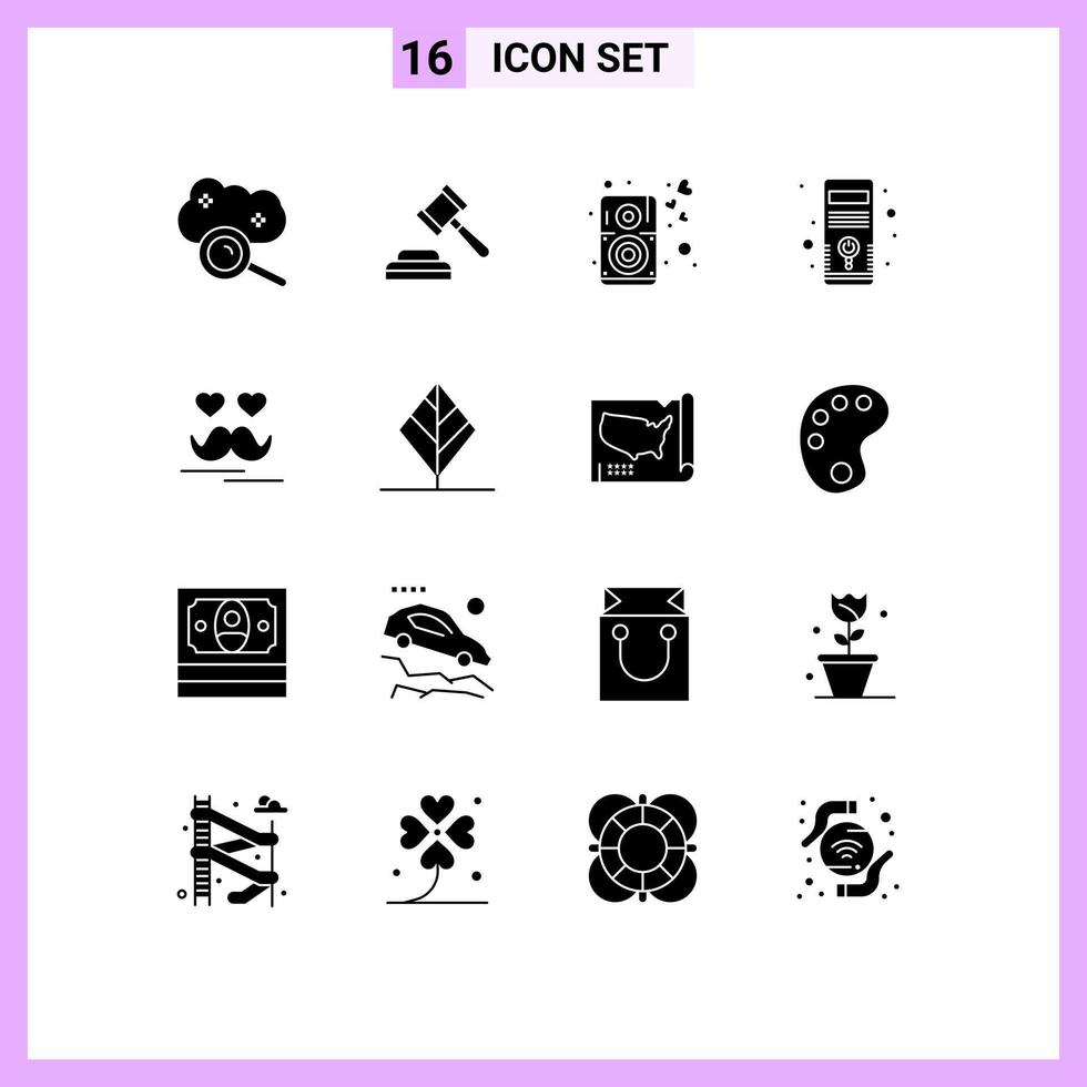 User Interface Pack of 16 Basic Solid Glyphs of day system heart pc computer Editable Vector Design Elements