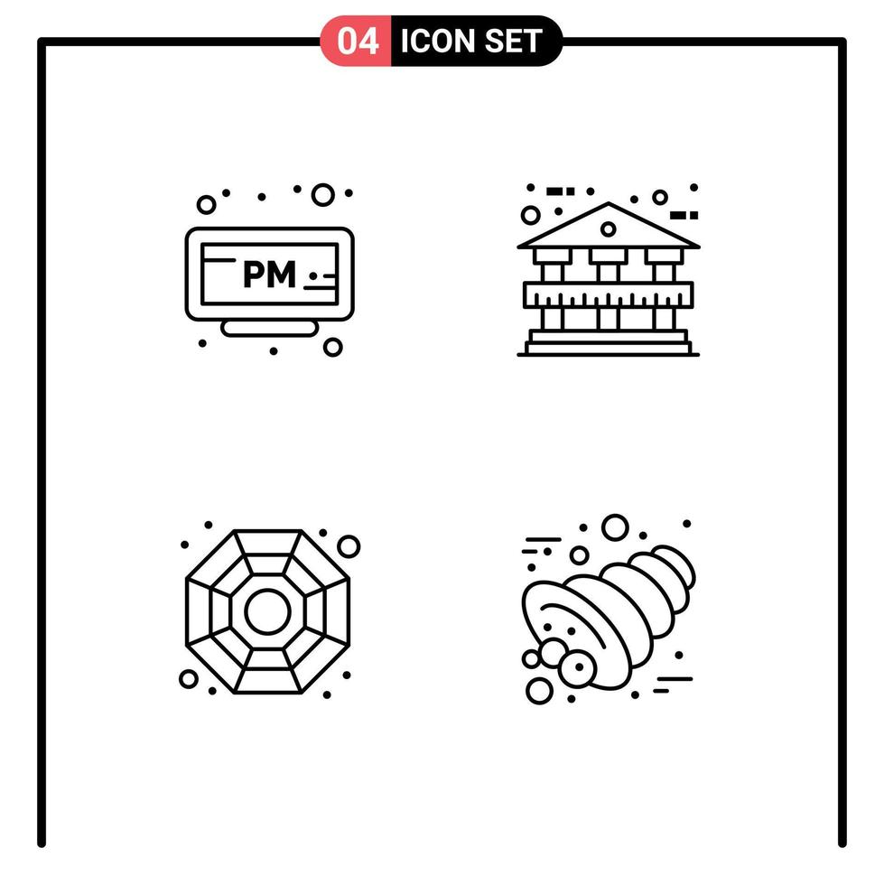 Set of 4 Modern UI Icons Symbols Signs for alarm symbol time bank building cornucopia Editable Vector Design Elements