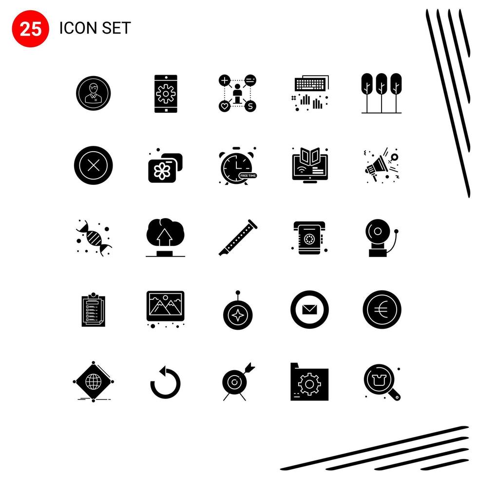 Pictogram Set of 25 Simple Solid Glyphs of keyboard setting mobile add talent Editable Vector Design Elements