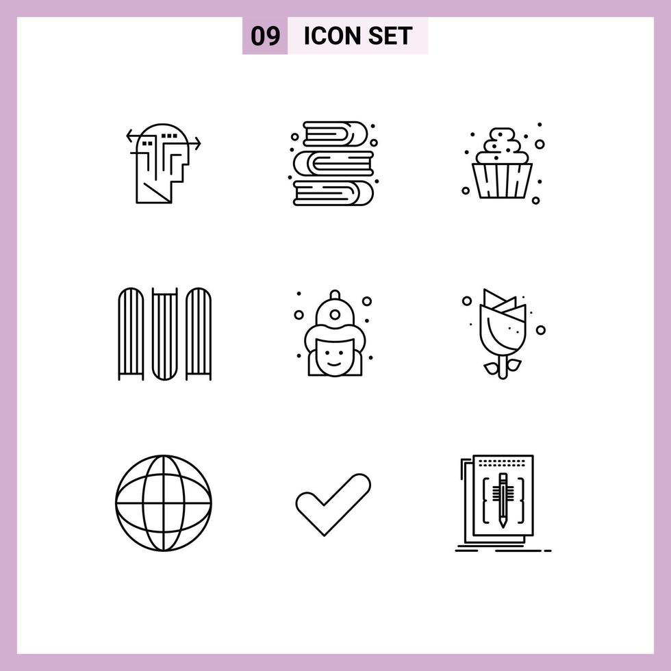 Pack of 9 Modern Outlines Signs and Symbols for Web Print Media such as fireman fight dessert files document Editable Vector Design Elements