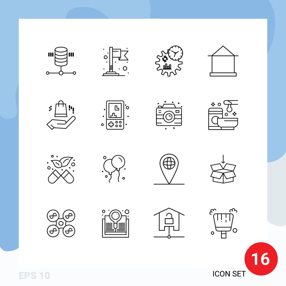 Set of 16 Modern UI Icons Symbols Signs for bag shack engineering hut home Editable Vector Design Elements