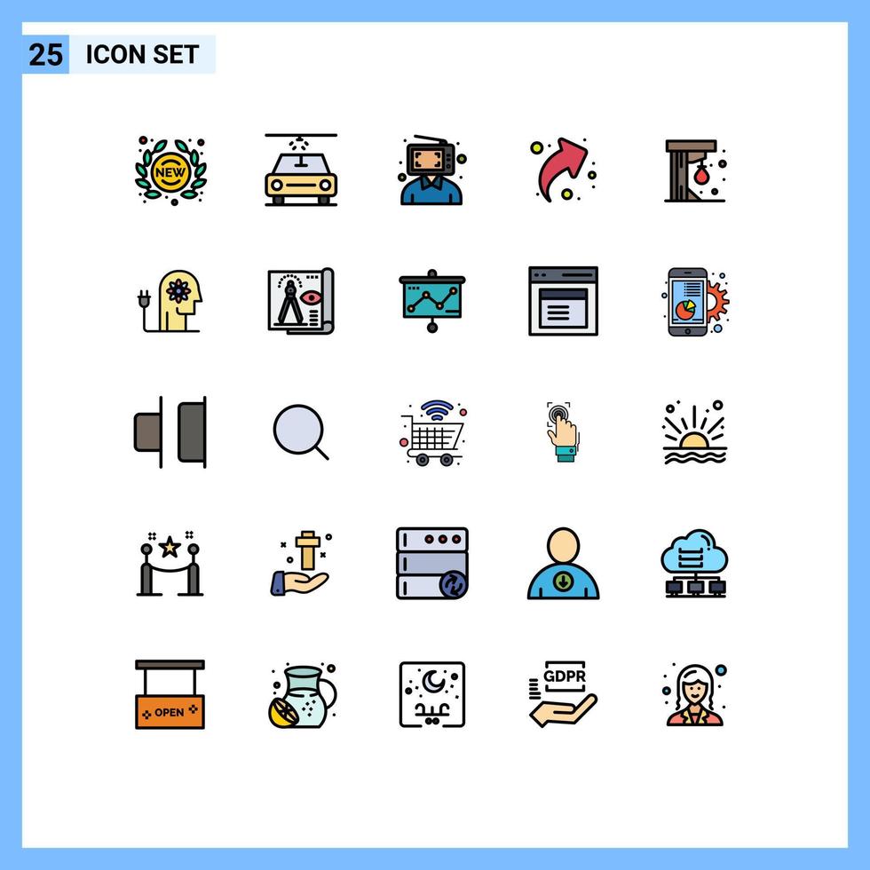 Mobile Interface Filled line Flat Color Set of 25 Pictograms of fun right customer up arrow Editable Vector Design Elements