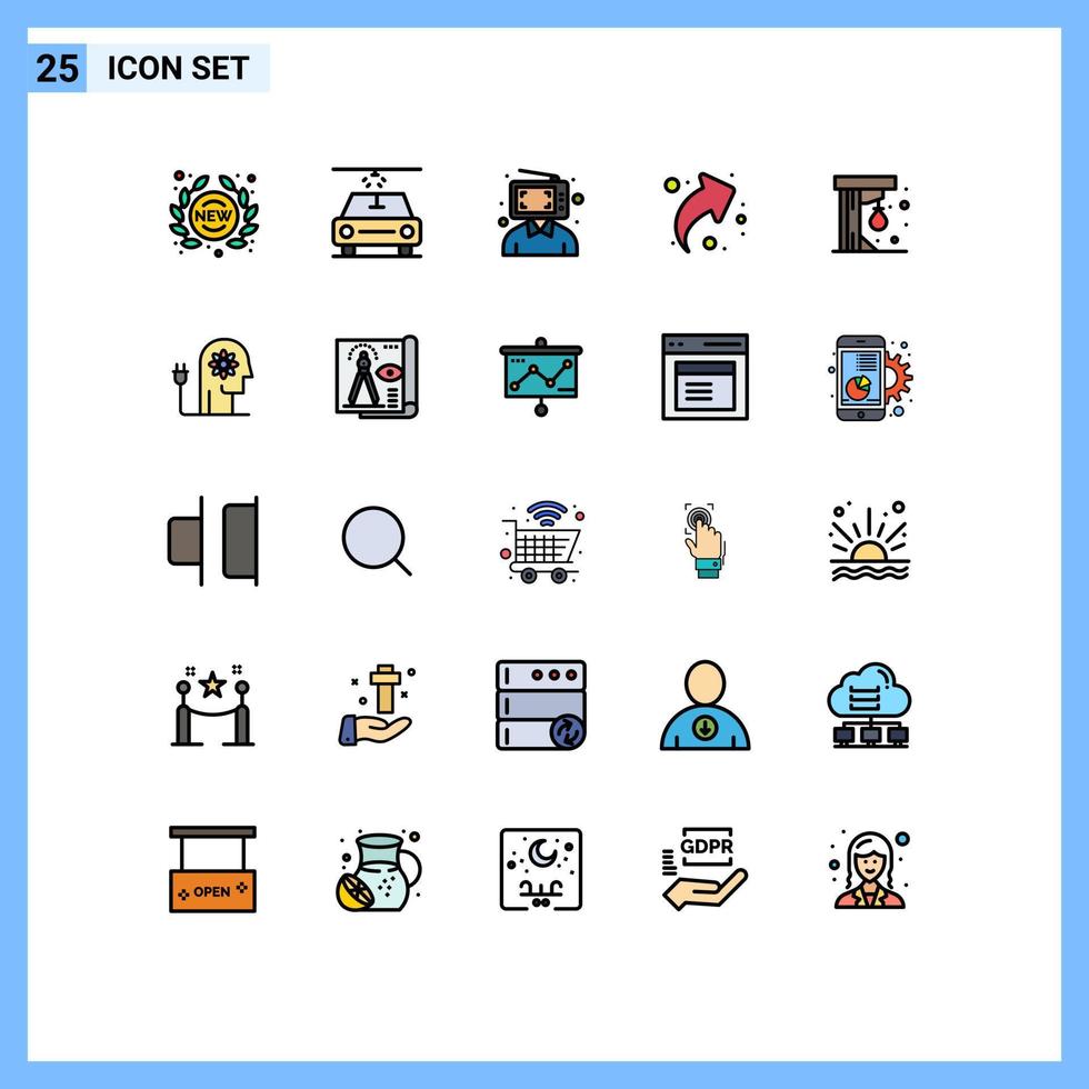 conjunto de color plano de línea llena de interfaz móvil de 25 pictogramas de elementos de diseño de vector editables de flecha hacia arriba del cliente derecho divertido