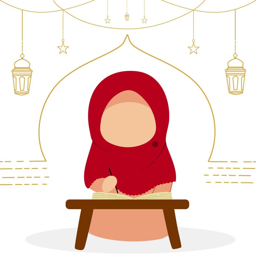 Illustration of a girl reading the Koran vector