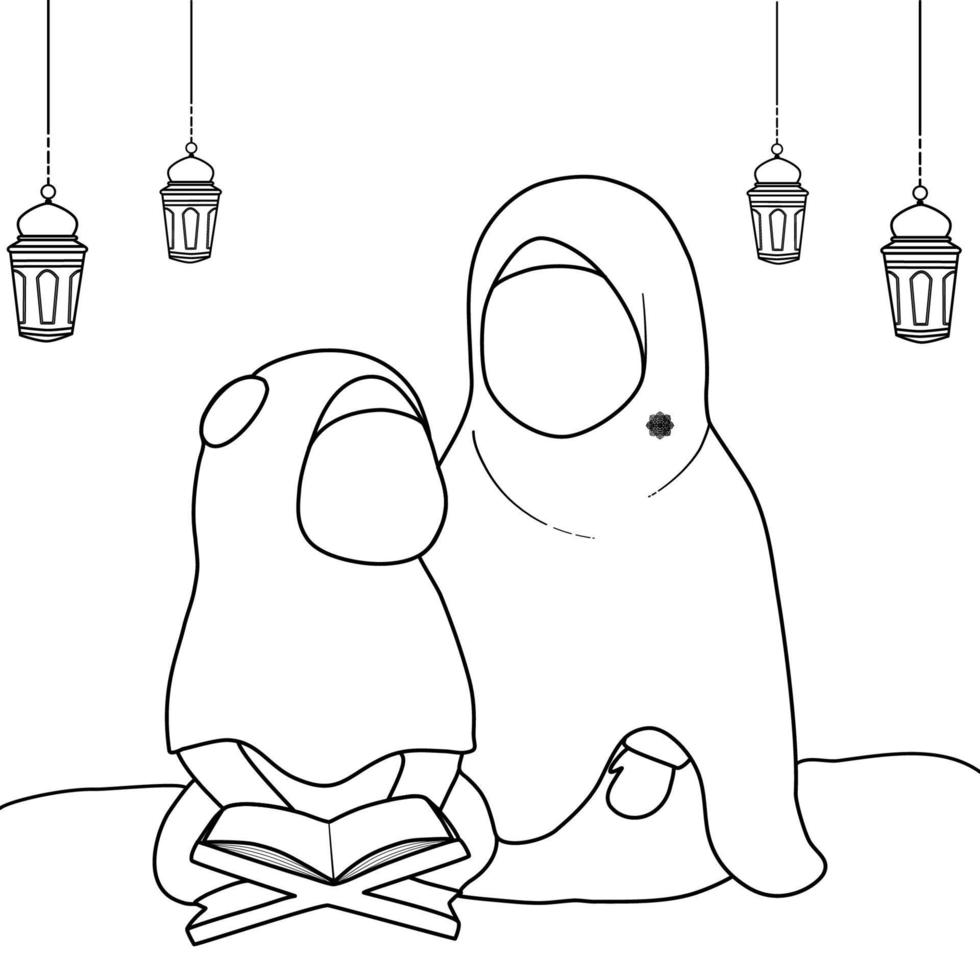 Coloring book for children with the theme of mother and daughter vector