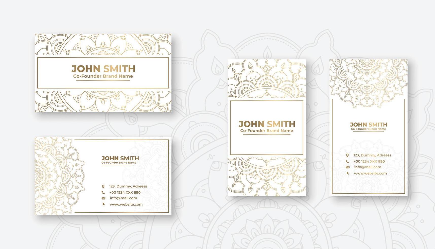 White color luxury business card with golden floral mandala ornamental elements vector