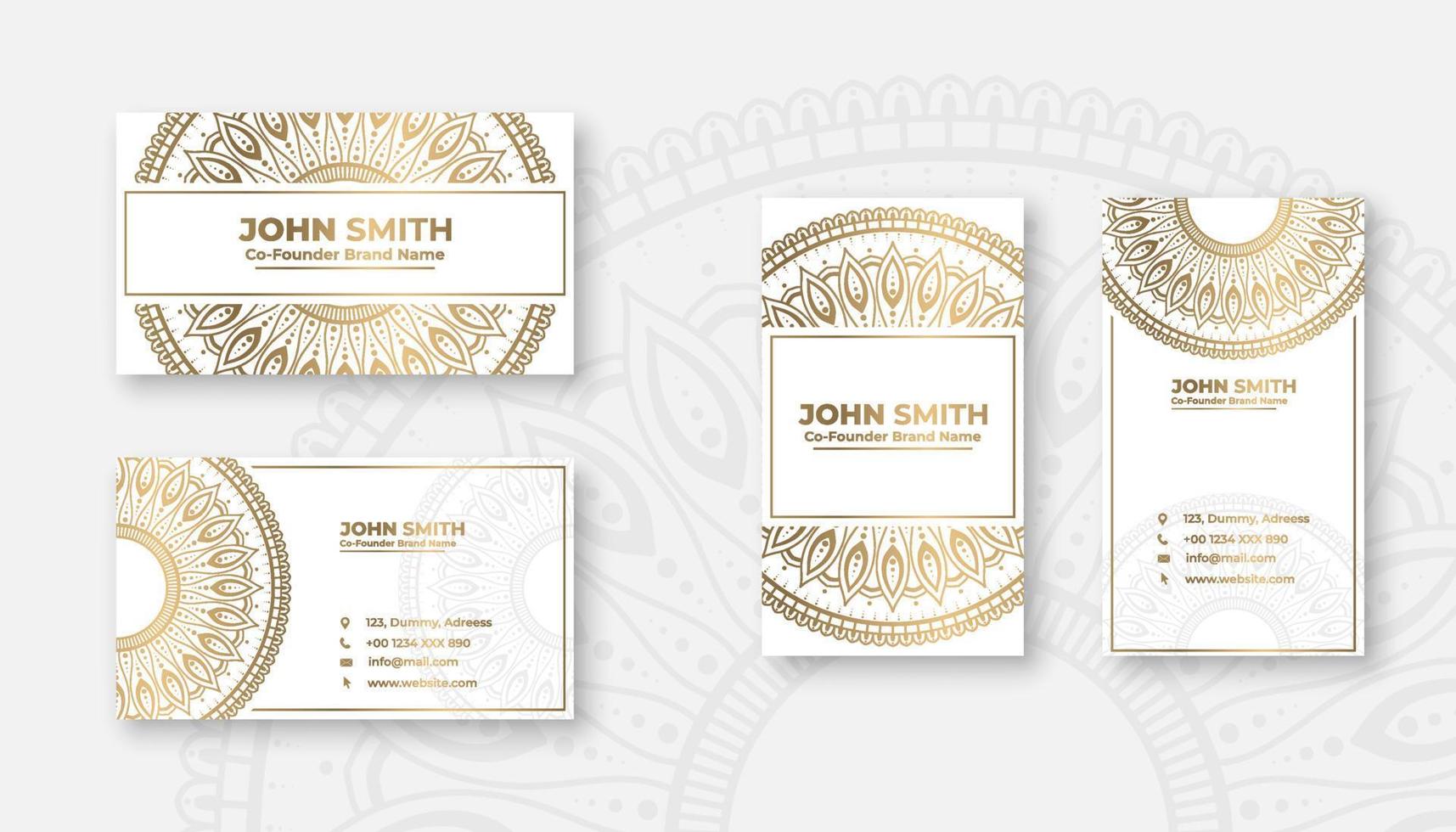 plantilla de vector de diseño de tarjeta de visita de lujo moderno, mandala dorado sobre fondo blanco, tarjeta de contacto para empresa