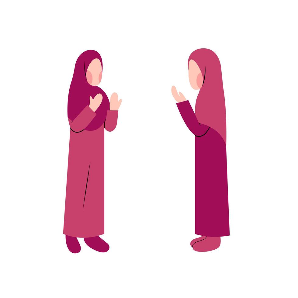 conjunto de personajes de mujer hijab rezando vector