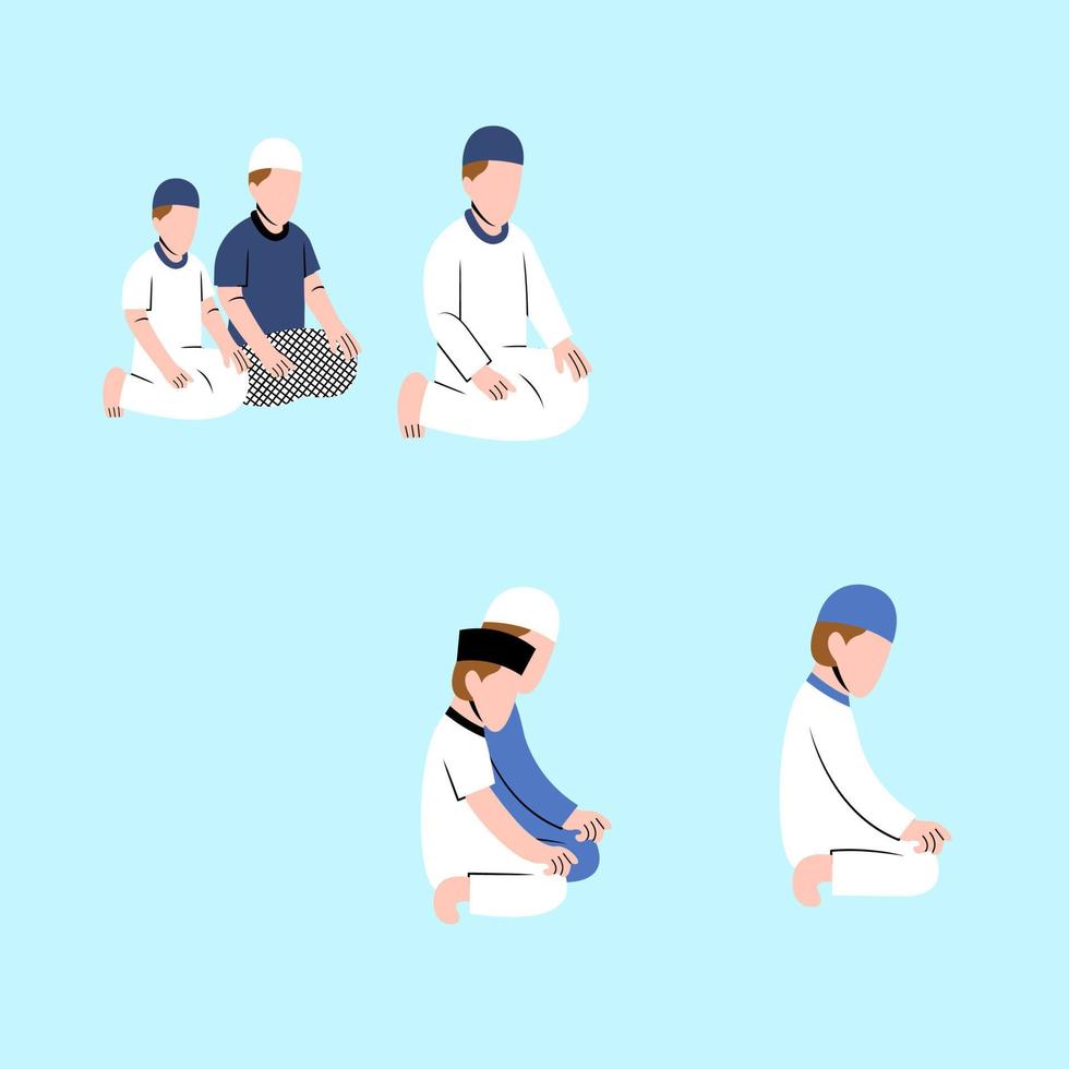 Set Of Muslim Men Praying In Congregation vector