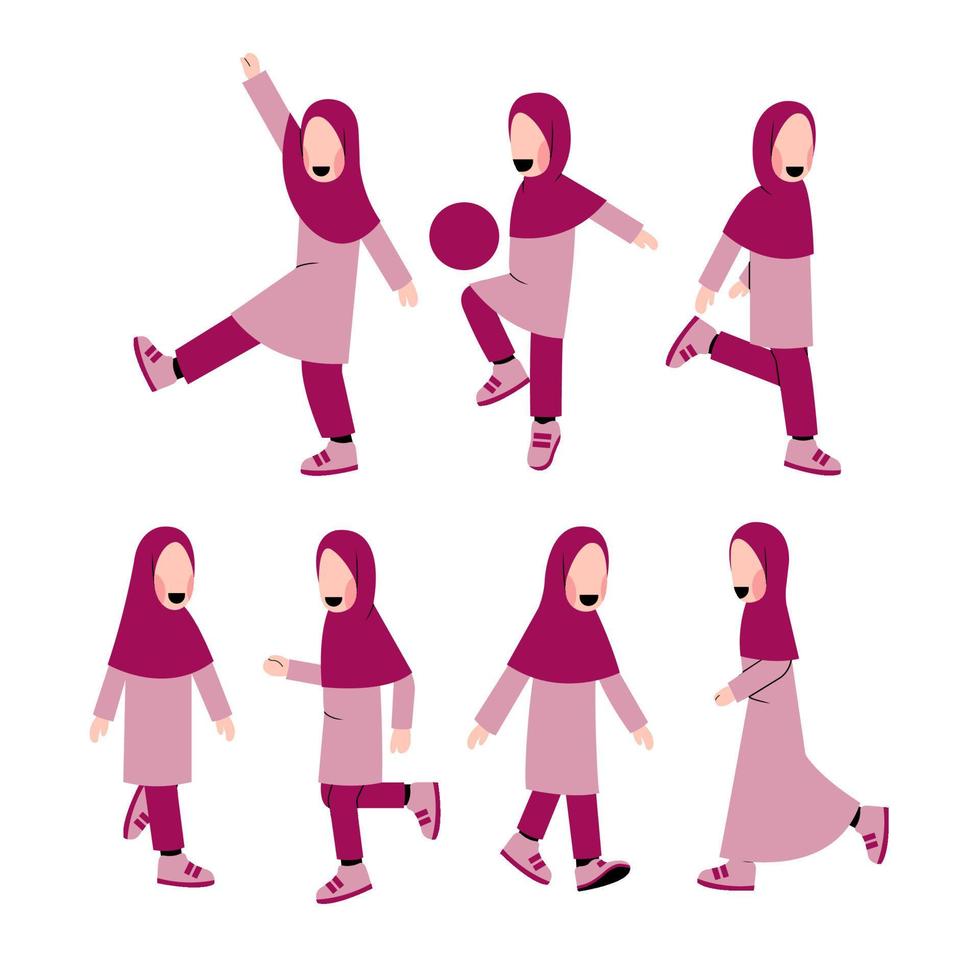 Set Of Happy Muslim Little Girl Character vector