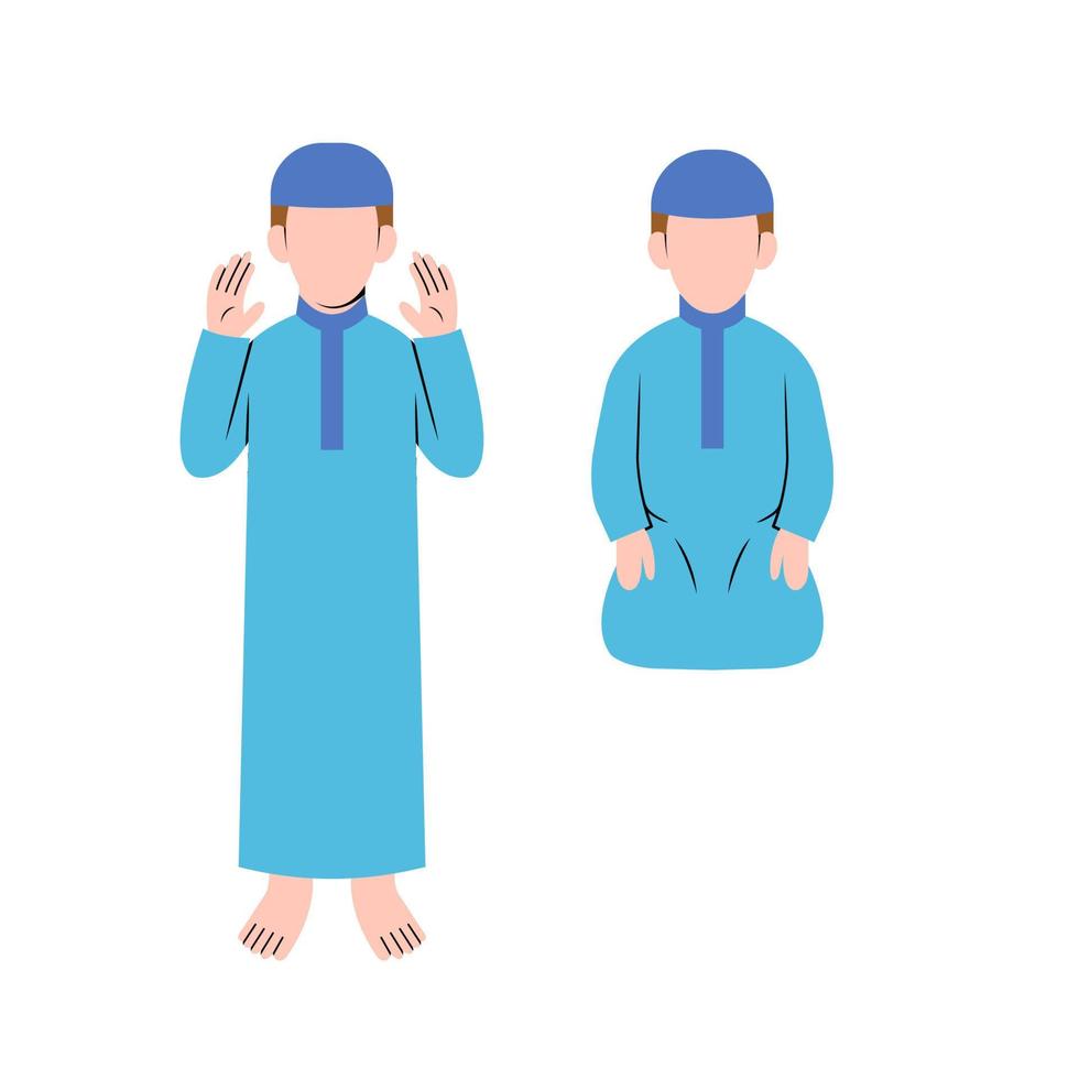 Set Of Muslim Man Character Doing Prayer Movement vector