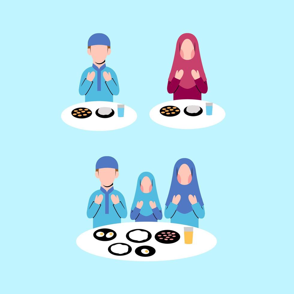 Set Of Muslim Character Doing Ifthar vector