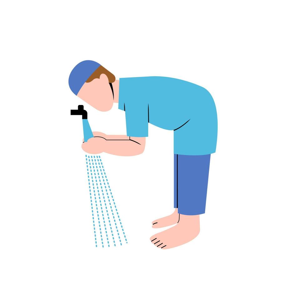 Muslim Man Character Performing Ablution vector