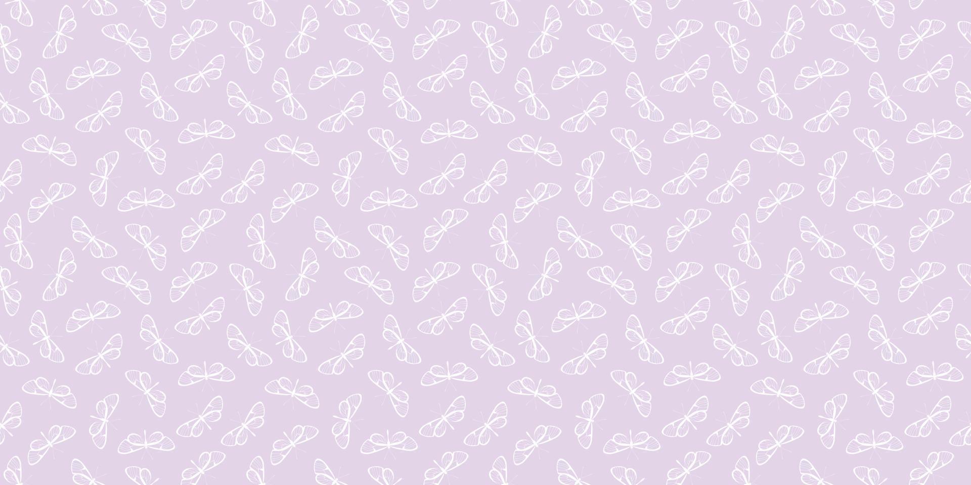 White and purple butterfly pattern, vector background.