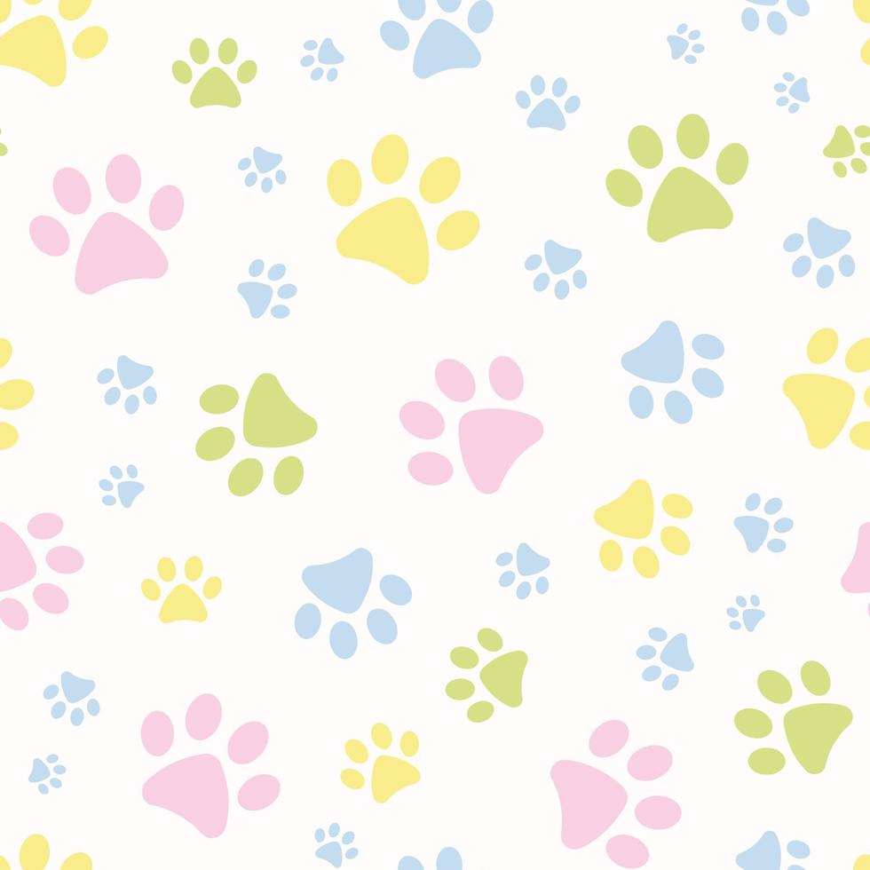 Colorful paw pattern, seamless vector repeat