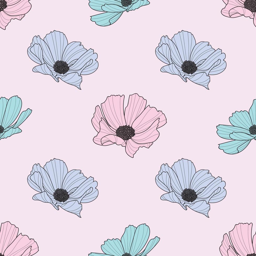 Garden cosmos flower repeat pattern, vector, spring design 16180207 ...