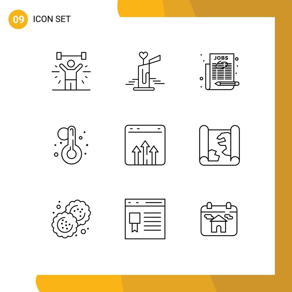 Outline Pack of 9 Universal Symbols of data thermometer heart temperature select job Editable Vector Design Elements