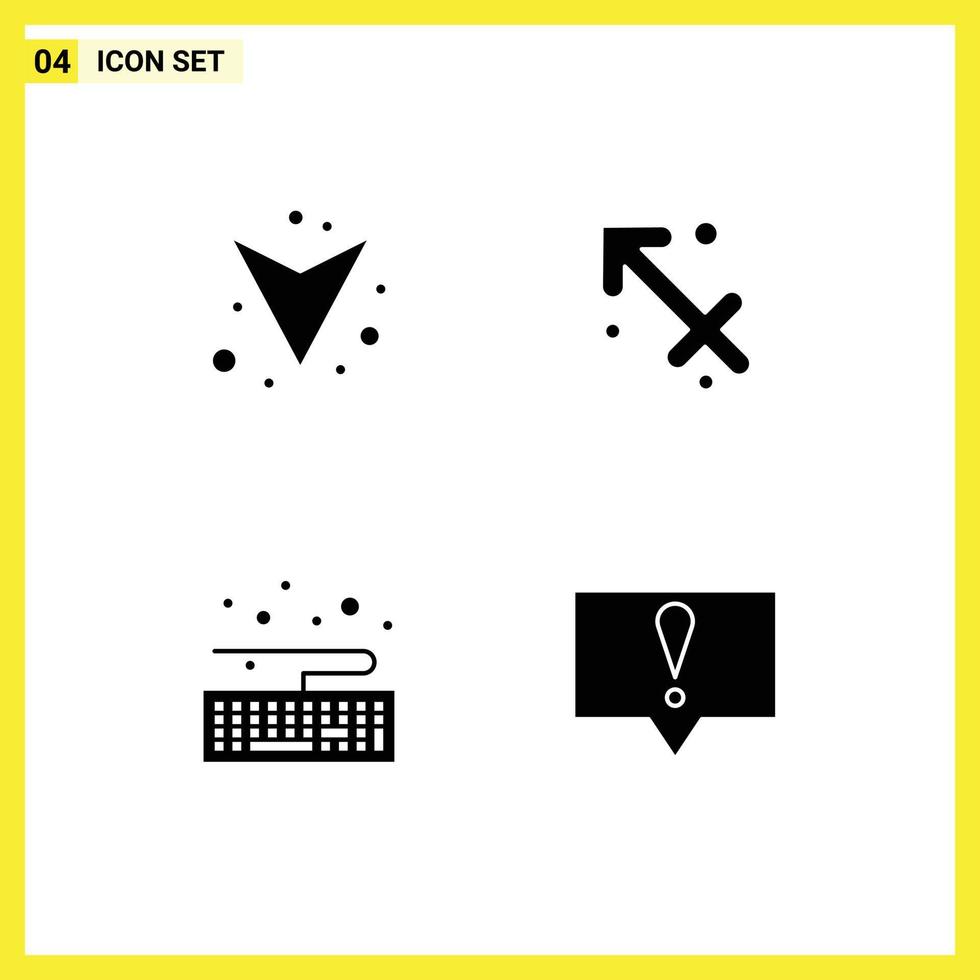 Pack of 4 Modern Solid Glyphs Signs and Symbols for Web Print Media such as arrow type astrology greece bubble Editable Vector Design Elements