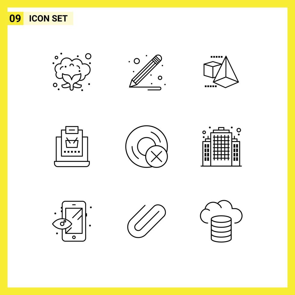 Pack of 9 Modern Outlines Signs and Symbols for Web Print Media such as hardware disc buy devices shopping Editable Vector Design Elements