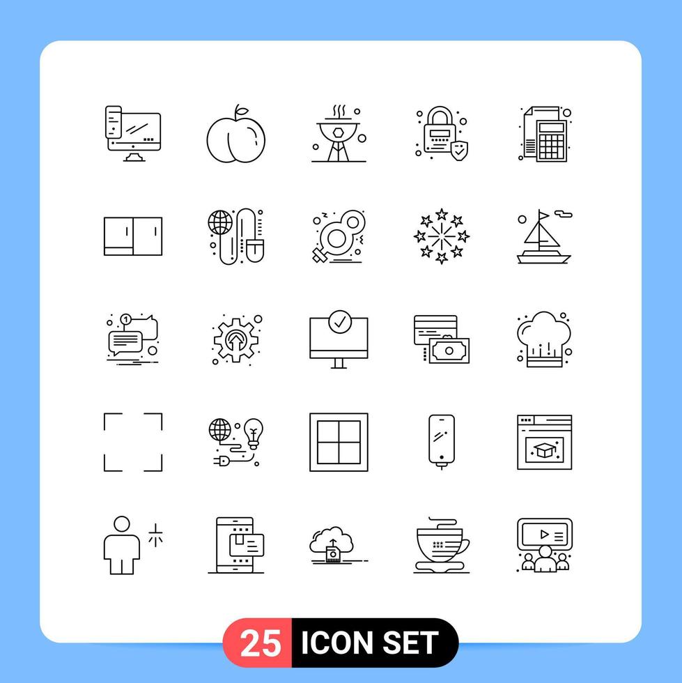Line Pack of 25 Universal Symbols of math calculator cook accounting locked Editable Vector Design Elements