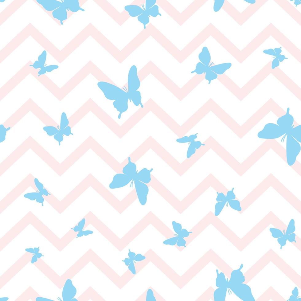 Vector butterfly seamless repeat pattern, zigzag pattern background.