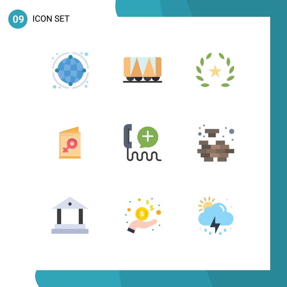 Set of 9 Commercial Flat Colors pack for customer invite cinema symbol card Editable Vector Design Elements