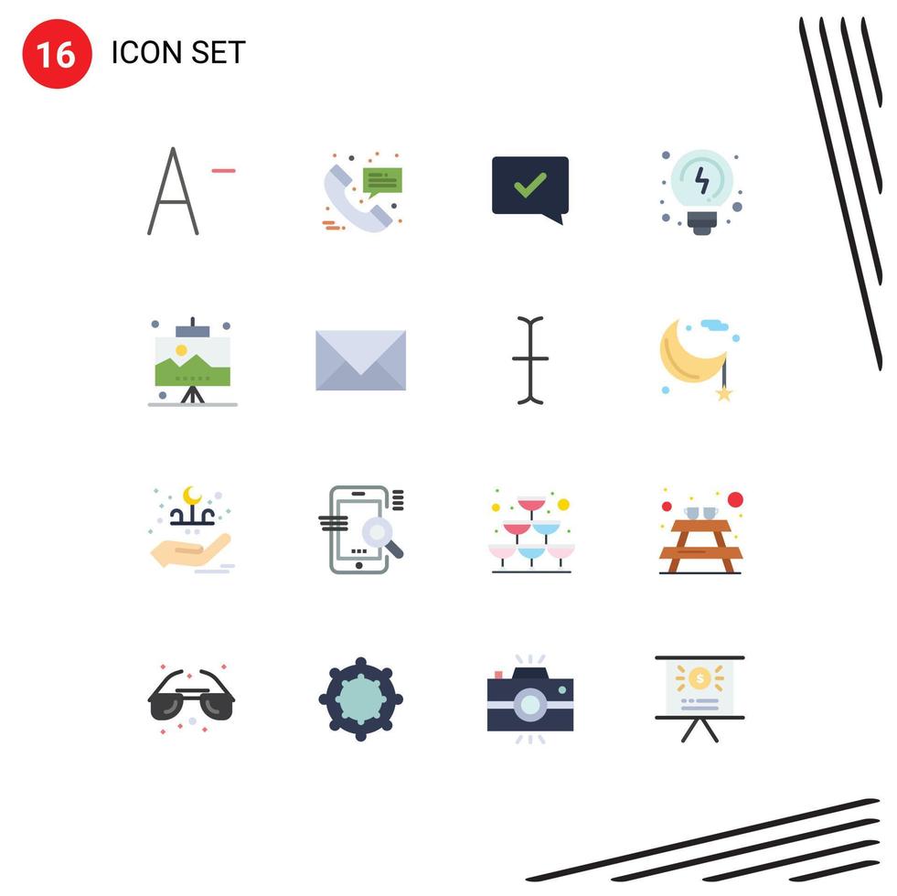 Flat Color Pack of 16 Universal Symbols of communication seo speech office thinking Editable Pack of Creative Vector Design Elements