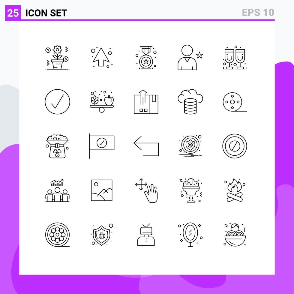 conjunto moderno de 25 líneas y símbolos, como los elementos de diseño de vectores editables favoritos de los usuarios de jugos