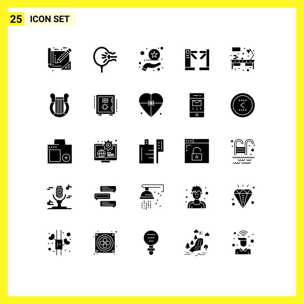 Group of 25 Solid Glyphs Signs and Symbols for office underground stress turnstiles access Editable Vector Design Elements