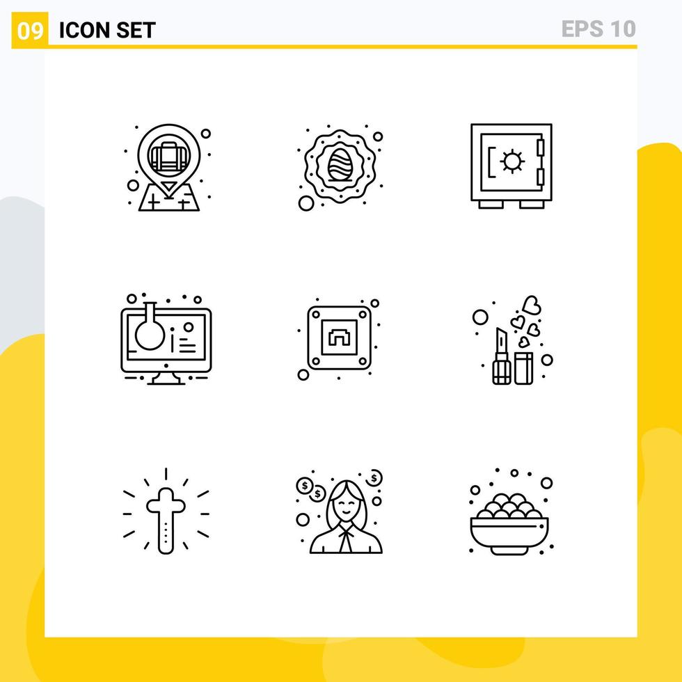 Set of 9 Modern UI Icons Symbols Signs for electric sample tube lock online lab flask Editable Vector Design Elements