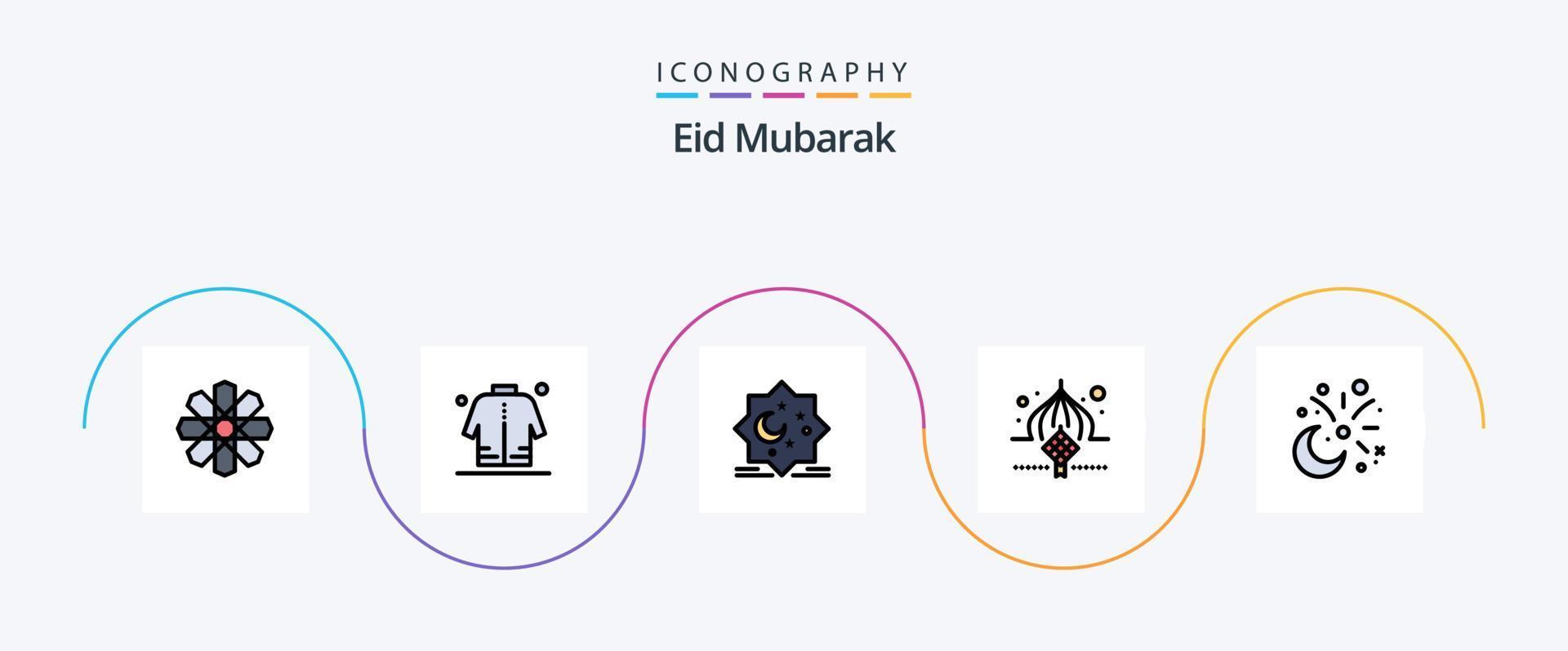 la línea eid mubarak llenó el paquete de iconos flat 5 que incluye la cinta. mezquita. Eid. mezquita. eid vector