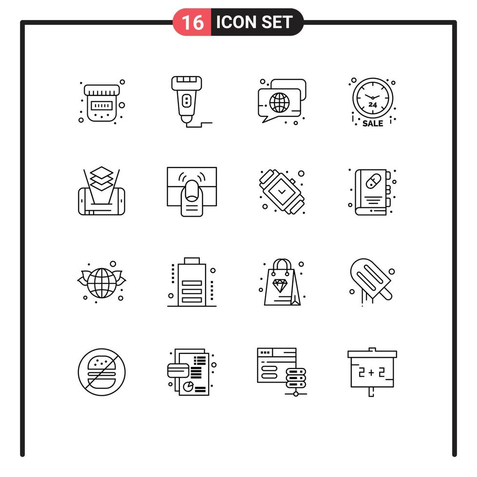 Pack of 16 creative Outlines of mobile discount bubble cyber talk Editable Vector Design Elements