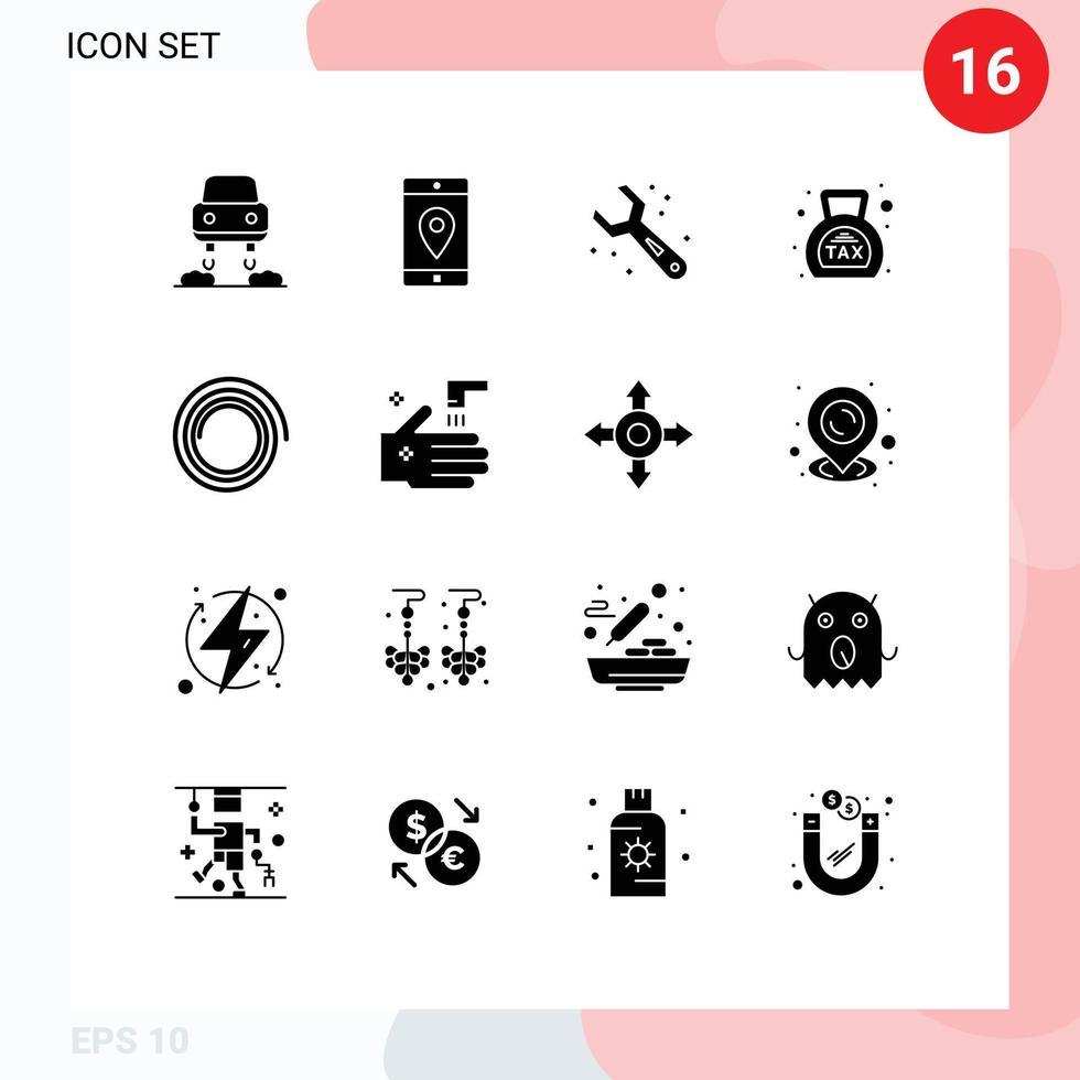 Pack of 16 Modern Solid Glyphs Signs and Symbols for Web Print Media such as shape money adjustable finance banking Editable Vector Design Elements