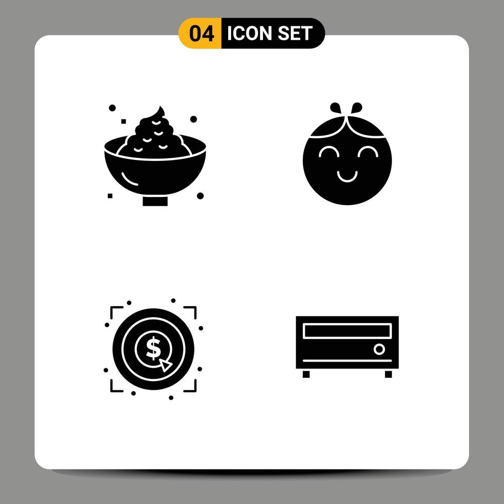 4 Thematic Vector Solid Glyphs and Editable Symbols of dinner achievement mashed child target Editable Vector Design Elements