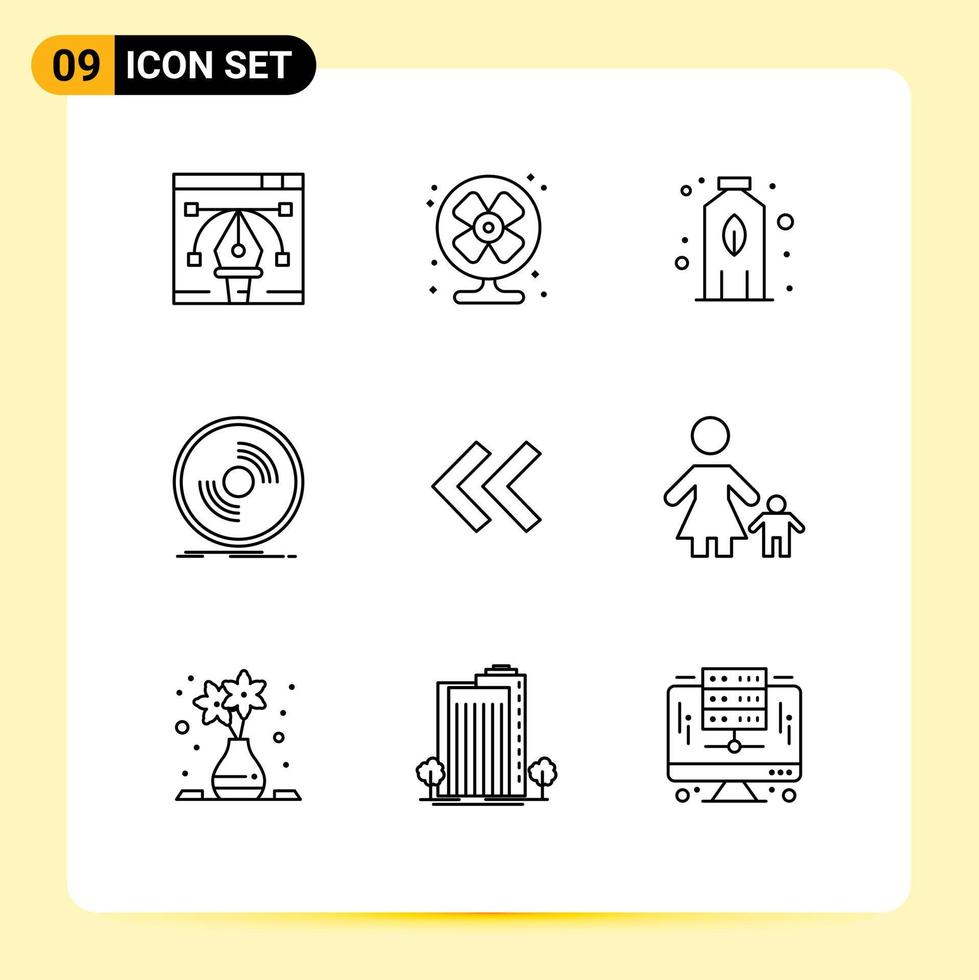 9 iconos creativos modernos signos y símbolos de flechas vinilo botella registro dj elementos de diseño vectorial editables vector
