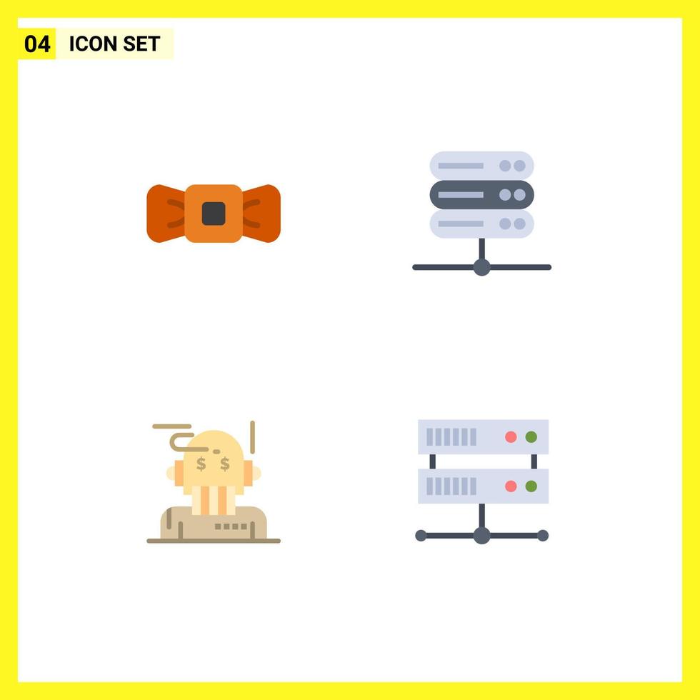 Group of 4 Modern Flat Icons Set for bow advisor tie server analyst Editable Vector Design Elements