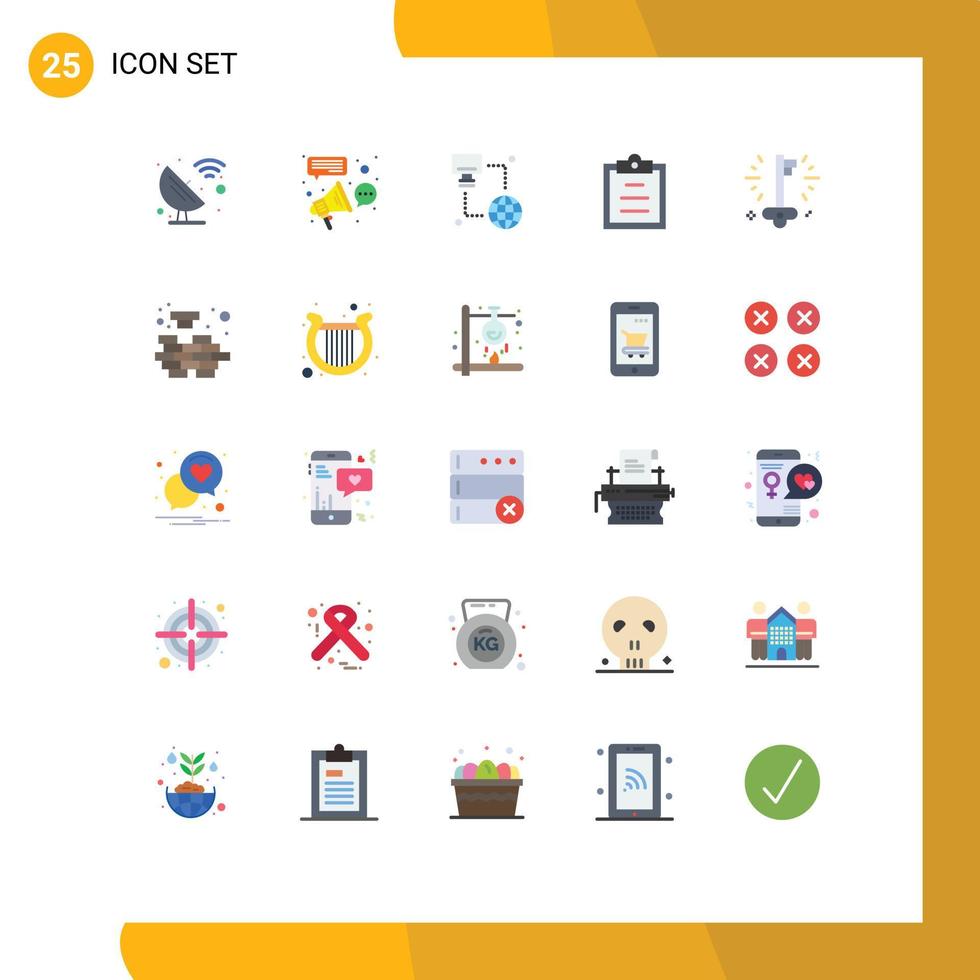 Mobile Interface Flat Color Set of 25 Pictograms of key text connection task monitor Editable Vector Design Elements